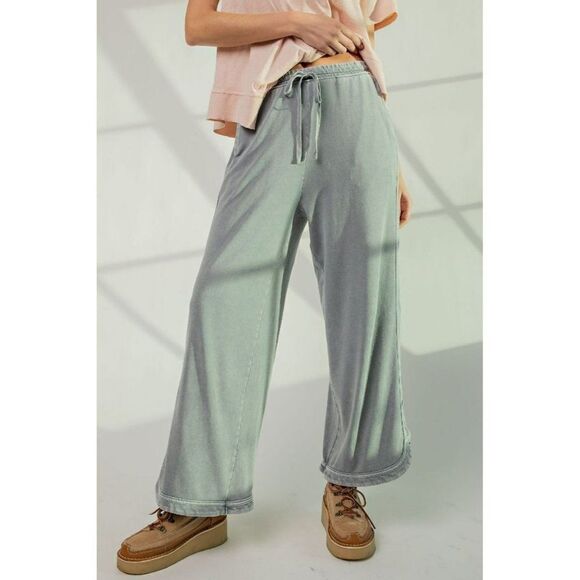 Easel Let's Grab Starbs Mineral Washed French Terry Pants in Faded Denim EB40836 - Picture 1 of 5